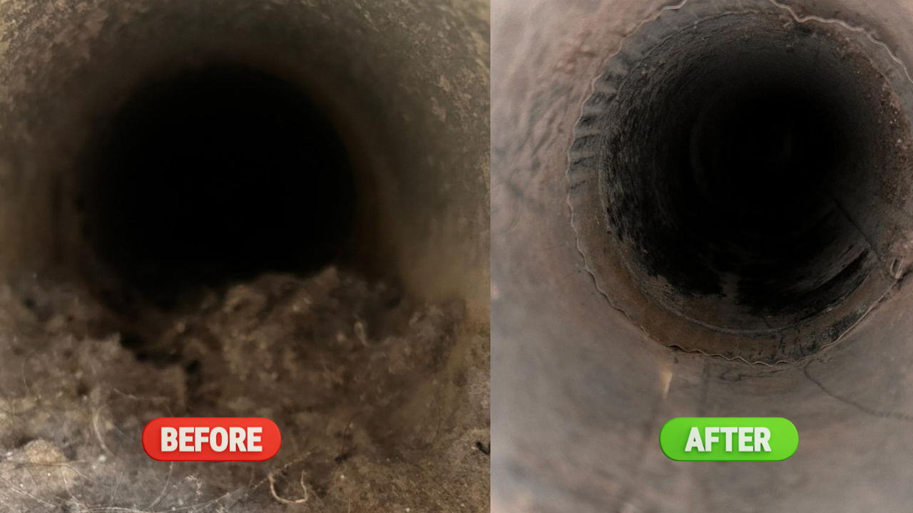 Blueguard best dryer vent Cleaning Before and after images