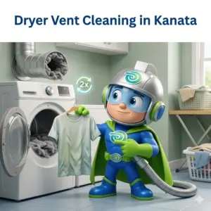 Home 37 Dryer vent cleaning Kanata technician clearing a clogged dryer vent