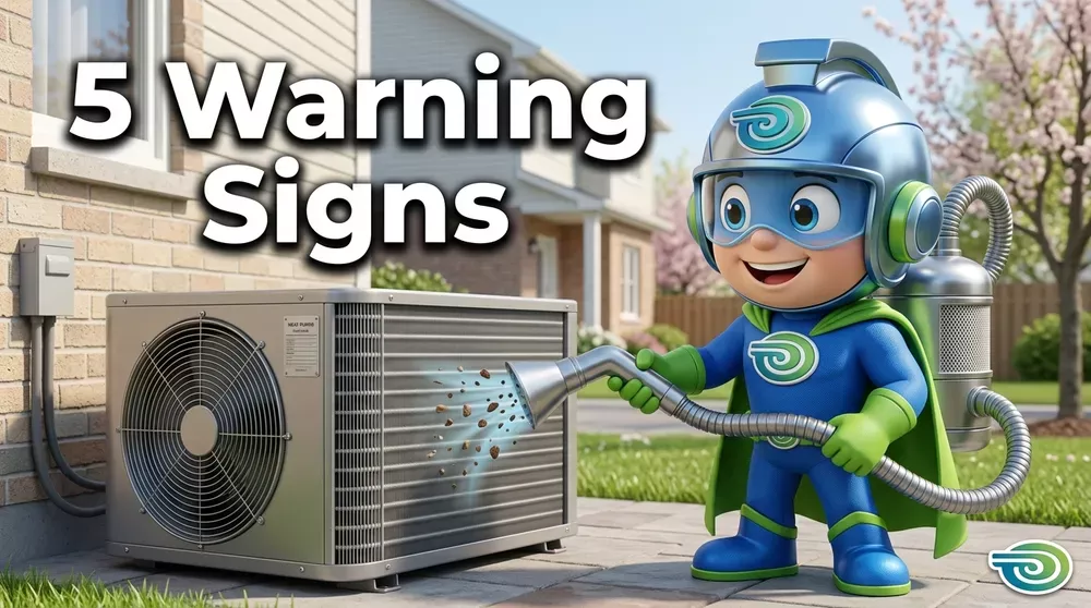 Home 37 heat pump cleaning Ottawa - BlueGuard mascot cleaning outdoor heat pump unit